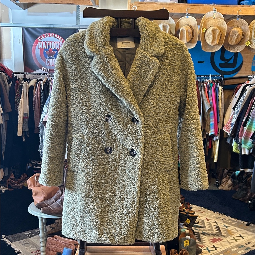 Cozy Seafoam Green Double-Breasted Teddy Coat